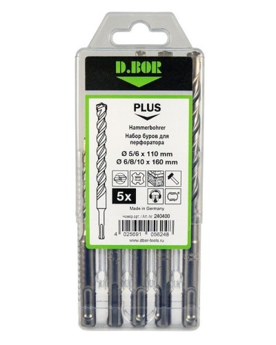 Набор буров SDS-plus V PLUS 5шт, 2-cutting (240400): Набор буров SDS-plus (5,6х110 мм; 6,8,10х160 мм) в Хасавюрте