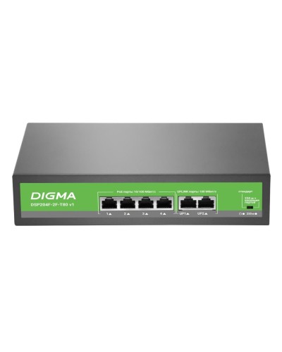 DSP204F-2F-T80 DSP204F-2F-T80 V1 (L2) 6х100Мбит/с 4PoE 4PoE+ 80W. Коммутатор с питанием по PoE. Digma в Хасавюрте