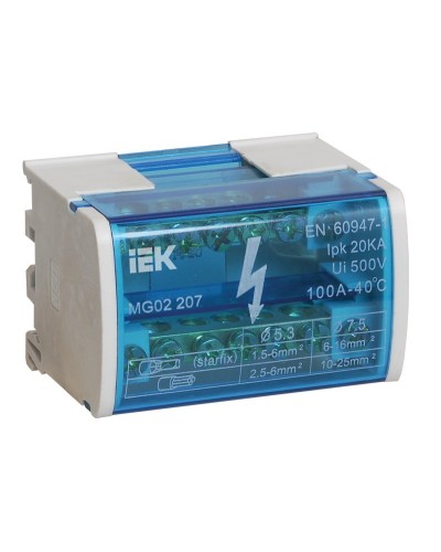 ШНК 2х7 L+PEN (YND10-2-07-100). Шина на DIN-рейку в корпусе (кросс-модуль). IEK в Хасавюрте
