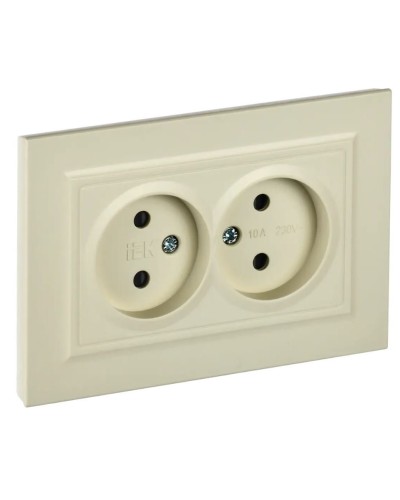 Розетка 2-местная без з/к РСш12-2-БрКр бежевый BRITE (BR-R23-10-K10-F). Розетка без заземления с защитными шторками в сборе. IEK в Хасавюрте