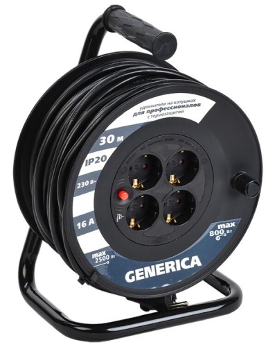 УК20 4 места 2P+PE, 20м GENERICA (WKP20-16-04-20-G). Удлинитель на катушке с термозащитой, 3х1,5кв.мм. IEK в Хасавюрте