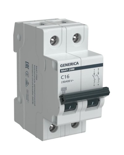 GENERICA ВА47-29М 2P C 16А 4,5кА (MVA21-2-016-C-G). Автоматический выключатель. IEK в Хасавюрте