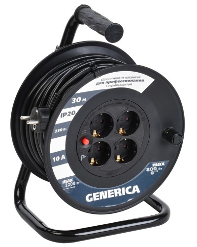 УК30 4 места 2P+PE, 30м GENERICA (WKP10-10-04-30-G). Удлинитель на катушке с термозащитой, 3х1,0кв.мм. IEK в Хасавюрте