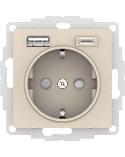 AtlasDesign розетка 1-местная с 2 USB A+C, скрытой установки, механизм, бежевый (ATN000232). Розетка с USB. Systeme Electric в Хасавюрте