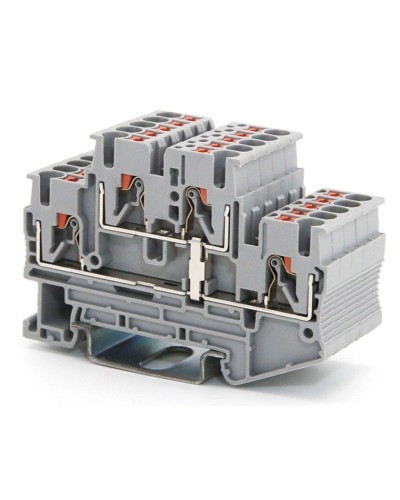 Клемма двухуровневая, зажим push-in, 2.5 кв.мм, серая (VPRTT-2.5-PV-GY). Клемма проходная, 4 точки подключения, уровни соединены перемычкой. ДКС в Хасавюрте